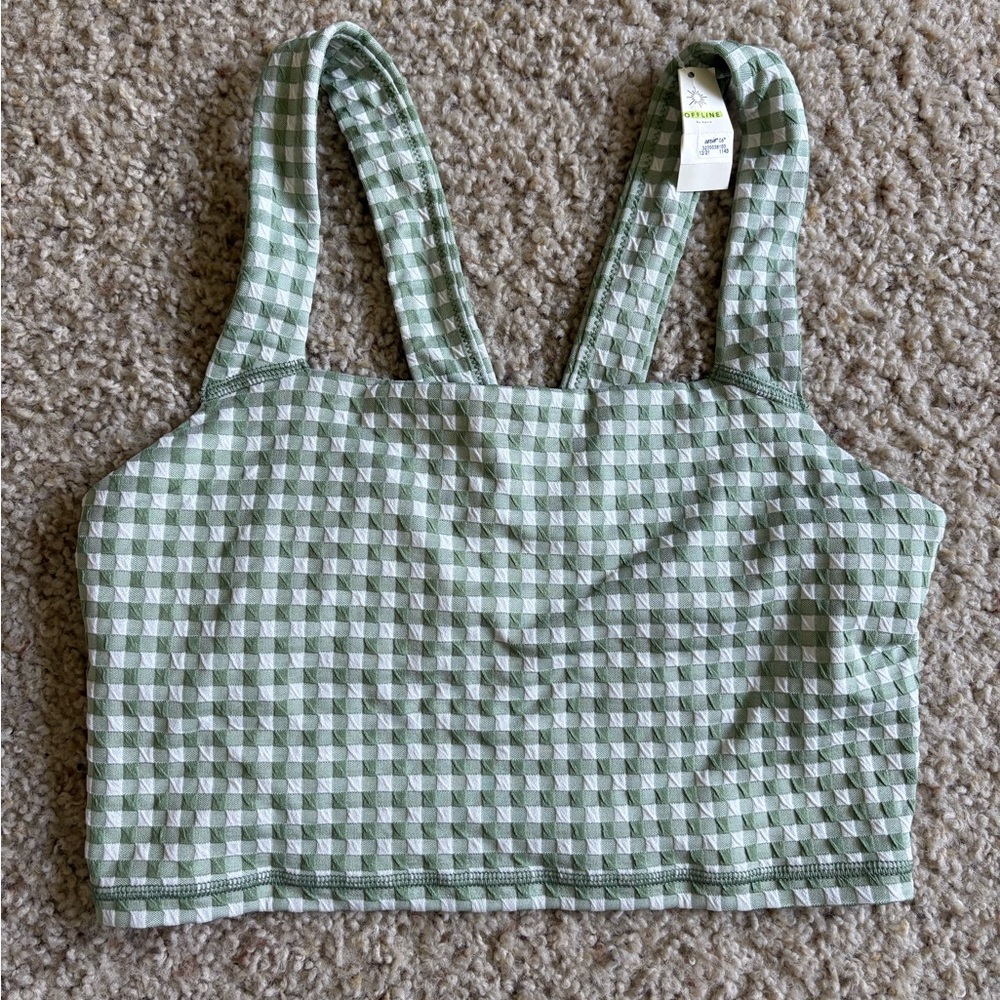 NET Aerie Green and White Gingham Crop Top